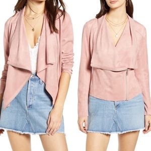BlankNYC Faux Suede Zip Drape Front Jacket XS Pink Rose Mauve